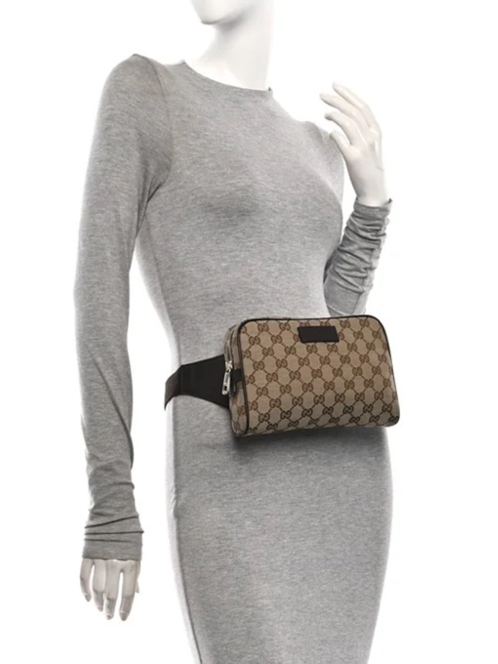 GUCCI GG Supreme Monogram Canvas Belt Waist Bum Bag Brown/Beige EUC w/  Dust Bag